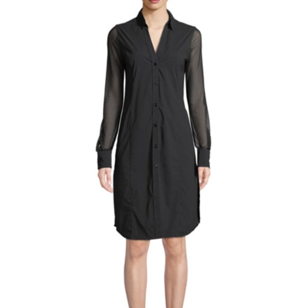 Anatomie Angie Mesh-Sleeve Shirtdress Black Size Small